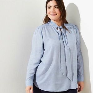 LOFT Plus Tie-Neck Chambray Blouse NWOT